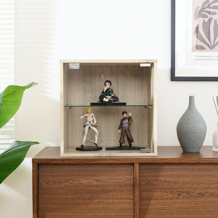 【GLASS COLLECTION CASE - ガラコレ】 コレクションボックス(前板ガラス) コレクションケース フィギュアケース コンパクト 3台積み重ね可 おしゃれ 幅38.1cm×高さ37.9cm オーク/ホワイト