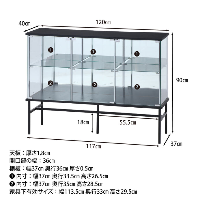 【GLASS COLLECTION CASE - ガラコレ】 ガラスコレクションボード BK コレクションケース フィギュア ワイド2段 強化ガラス 背面ミラー 幅120cm×高90cm ブラック