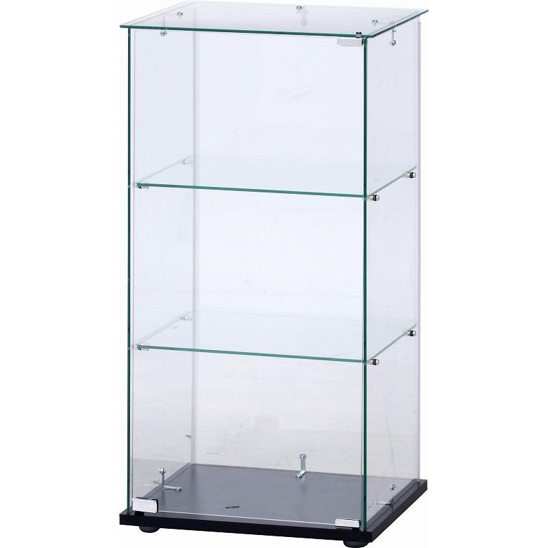【GLASS COLLECTION CASE - ガラコレ】 ガラスコレクションケース3段 クリア フィギュアケース 上部ガラス 強化ガラス 幅42.5cm×高85cm ブラック
